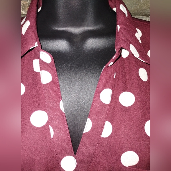 My Michelle sheer burgundy polka dot blouse size xl, button down loose fit - Picture 2 of 8
